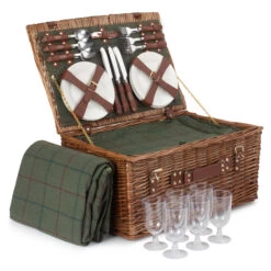 6 Person Picnic Hamper - Green Tweed