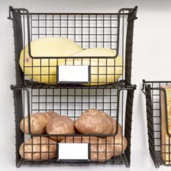 Stackable Pantry Basket With Label Holder - Wide - Black -Home Essentials Shop pic 10347 3 63b440f77f021