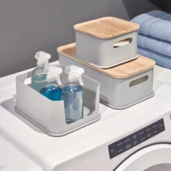 Handled Storage Bin With Lid - Rectangular - White -Home Essentials Shop pic 10354 3 634e776591659