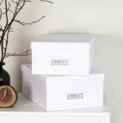 Set Of 2 Fibreboard Storage Boxes - Ulrika - White -Home Essentials Shop pic 10426 3 638ddd2dc9c78