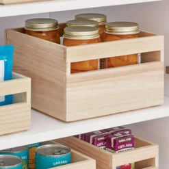 Wooden Pantry Storage Bin With Handle - Tall Square