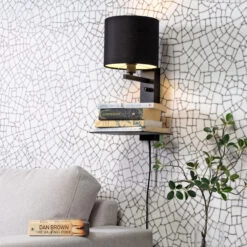 Wall Mounted Lamp With Shelf - Florence - Black Lamp Shade -Home Essentials Shop pic 10507 3 641071d22c431
