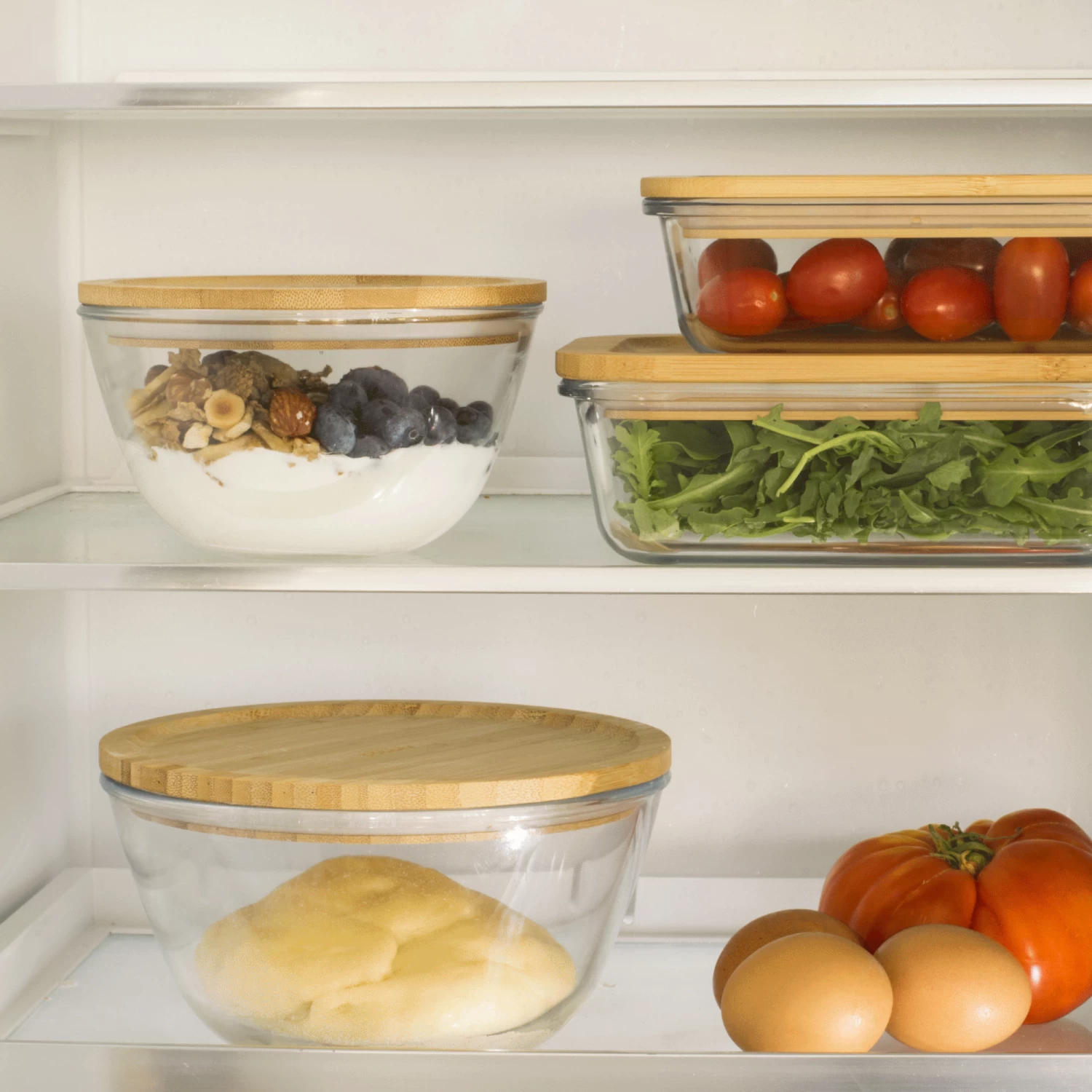 Glass Mixing Bowl With Bamboo Lid - 770ml 2 Glass Mixing Bowl With Bamboo Lid - 770ml - Image 2