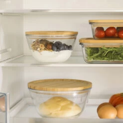 Glass Mixing Bowl With Bamboo Lid - Set Of 3