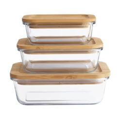 Rectangular Glass Container With Bamboo Lid - Set Of 3 -Home Essentials Shop pic 10747 3 6501b2d33dcd2