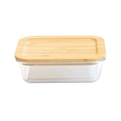 Rectangular Glass Container With Bamboo Lid - 650ml -Home Essentials Shop pic 10749 3 6501b43ac1c78