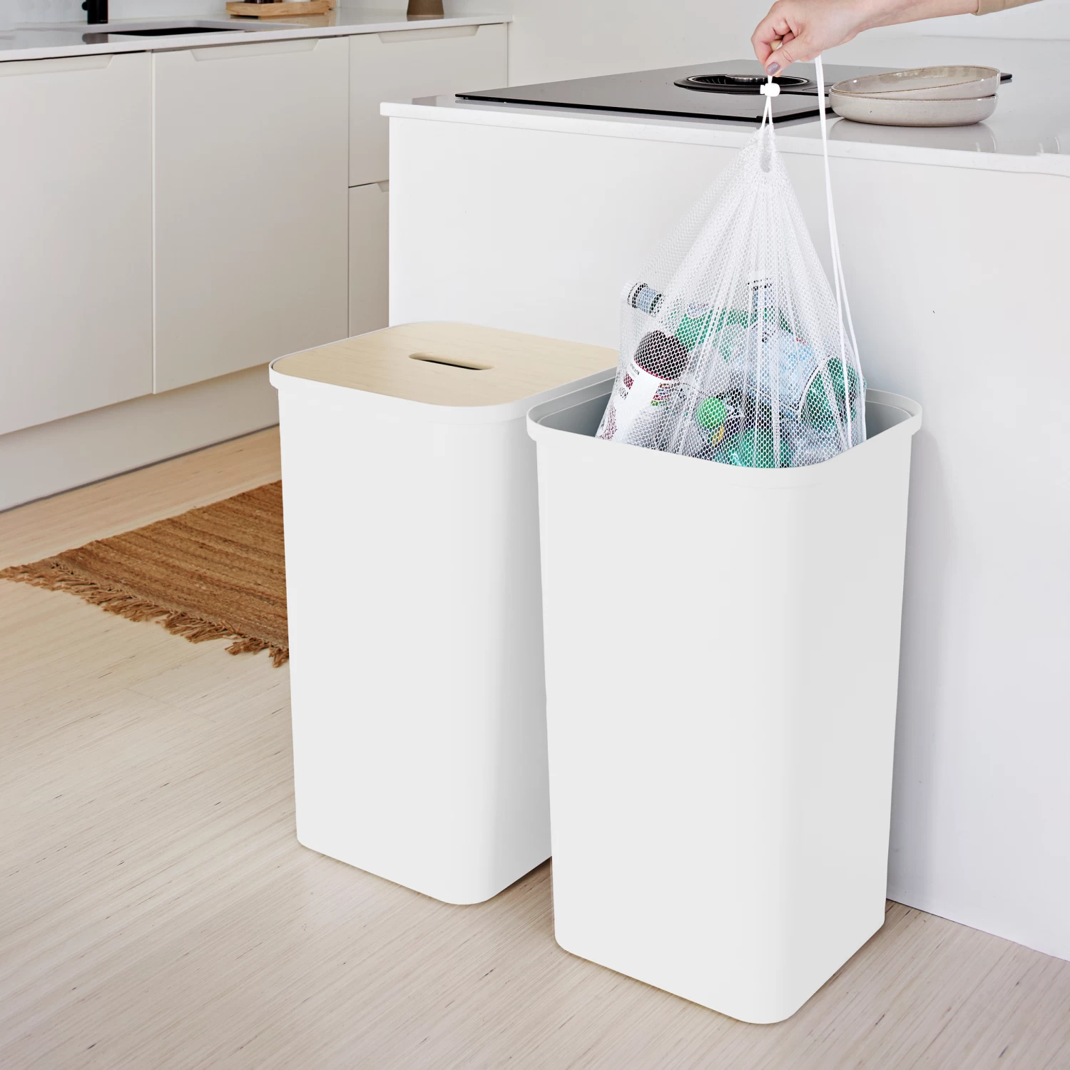 Slimline Recycle Bin - SmartStore Collect 53L - White Bin With Birch Lid 2 Slimline Recycle Bin - SmartStore Collect 53L - White Bin With Birch Lid - Image 2