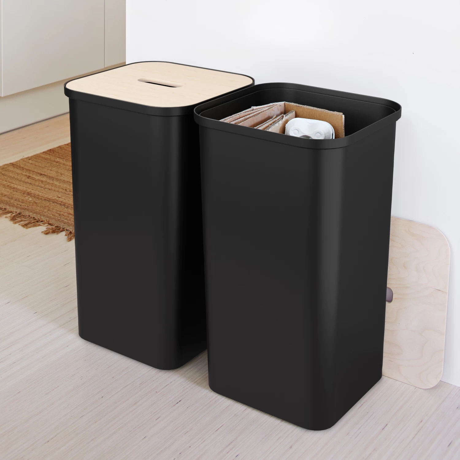 Slimline Recycle Bin - SmartStore Collect 53L - White Bin With Birch Lid 3 Slimline Recycle Bin - SmartStore Collect 53L - White Bin With Birch Lid - Image 3