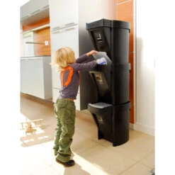 3 X Stacking Recycle Bins - Black -Home Essentials Shop pic 2563 3 5fa018935740f