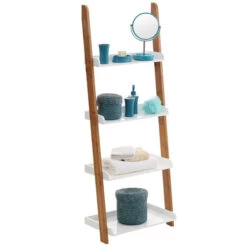 Gloss White & Bamboo Ladder Shelf
