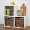 Handbridge Storage Cube With Rattan Basket - Set 2 - Oak