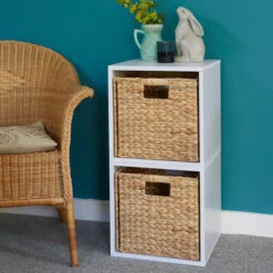 Handbridge Storage Cube With Water Hyacinth Basket - Set A - White