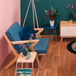 White Wire & Wood Magazine Rack Side Table