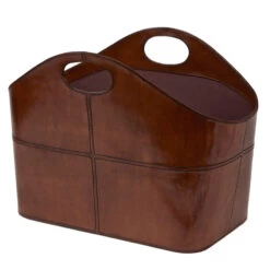 Leather Storage Basket - Curved
