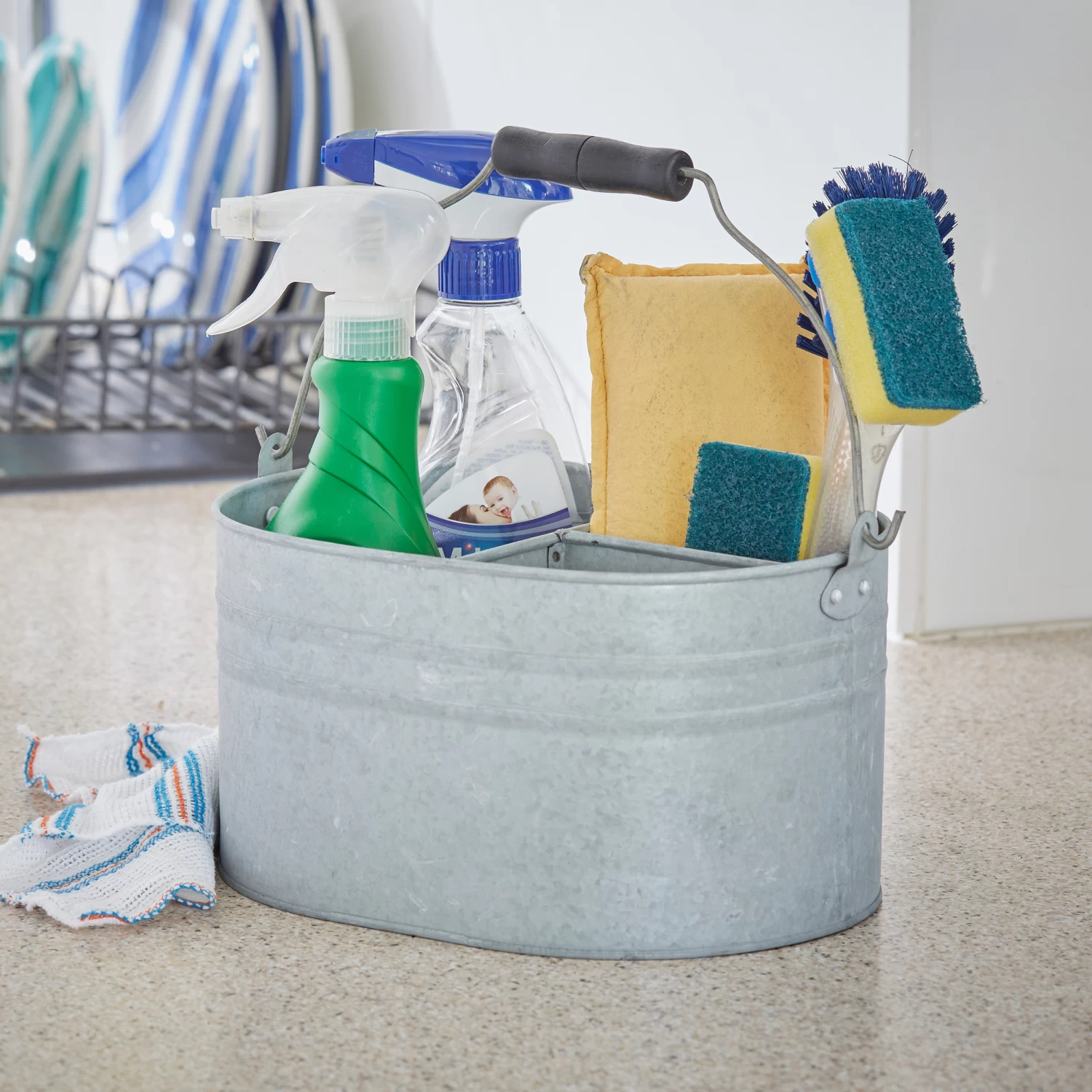 Handled Zinc Bucket With Compartments 2 Handled Zinc Bucket With Compartments - Image 2