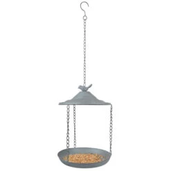 Decorative Hanging Bird Feeder - Grey Metal