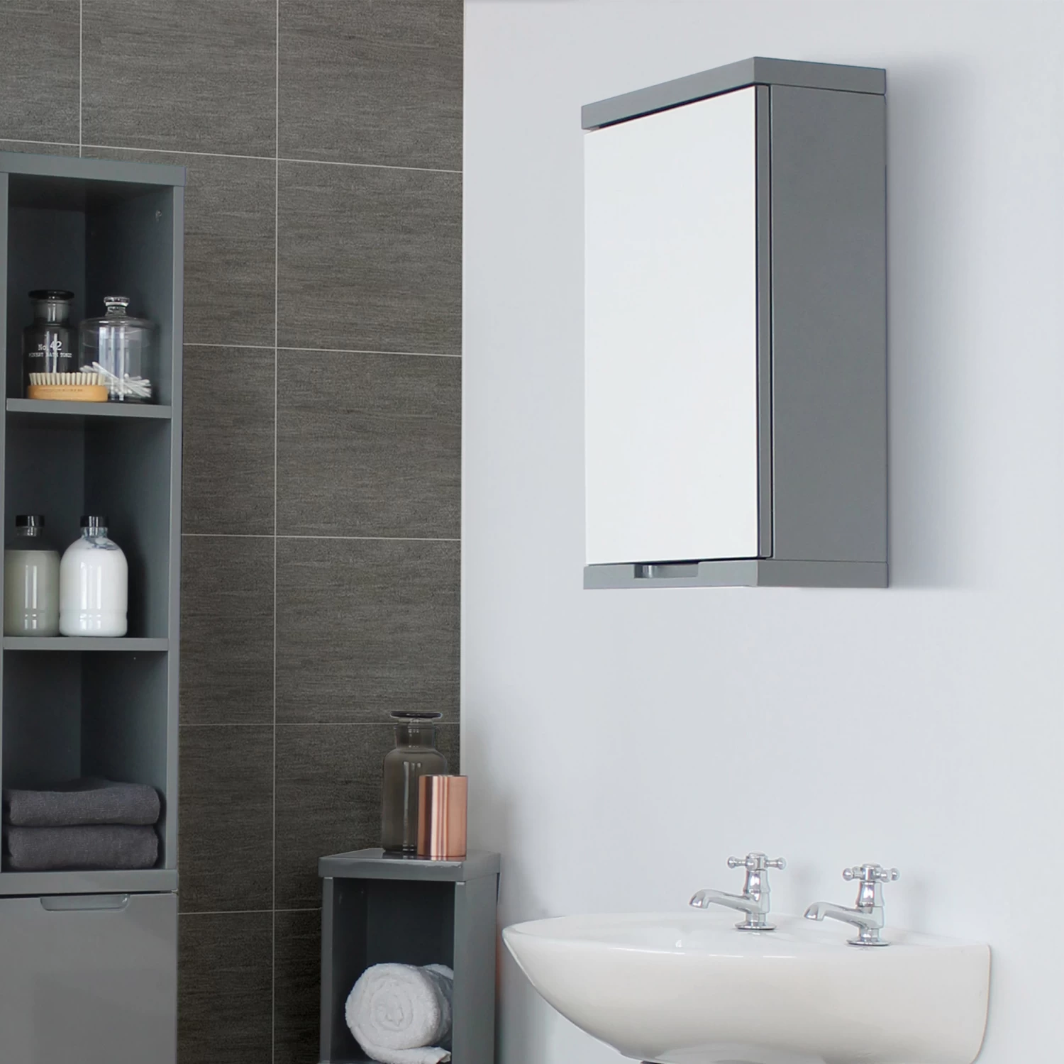 High Gloss Bathroom Mirror Cabinet - Grey 2 High Gloss Bathroom Mirror Cabinet - Grey - Image 2