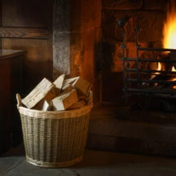 Large Willow Log Basket With Hessian Lining