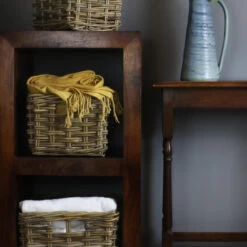 Rectangular Grey Rattan Pantry Basket - Medium