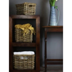 Rectangular Grey Rattan Pantry Baskets - Set Of 3