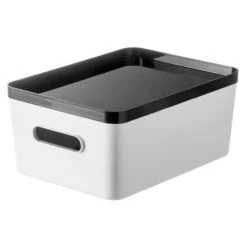 Large Stacking Lidded Storage Box - White & Grey -Home Essentials Shop pic 9982 3 624ec55341350