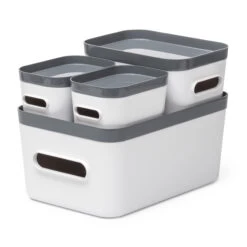 Stacking Lidded Storage Box Bundle - Grey & White