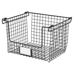 Stackable Pantry Basket With Label Holder - Wide - Black