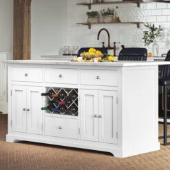 Kitchen Island - White - White Marble Top