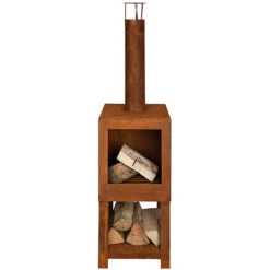 Garden Heater With Wood Store - Rust
