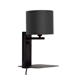 Wall Mounted Lamp With Shelf - Florence - Black Lamp Shade